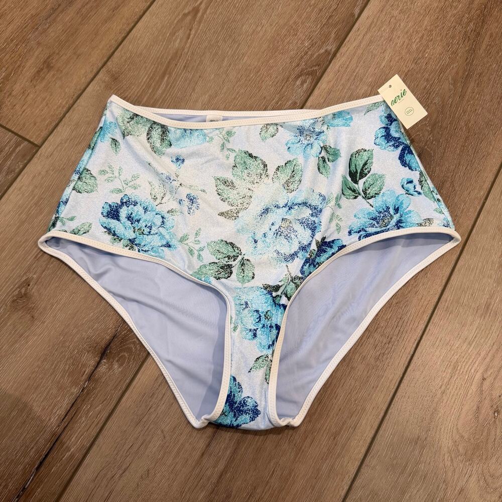 Aerie NWT Bikini Bottoms - High Waist Blue Floral - Size Large